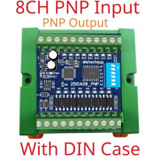 25IOA08 8DI 8DO PNP to PNP RS485 Modbus Rtu Remote IO Module DC 12-24V 300MA DMOS PNP High Level Output for PLC LED Smart Home IOT