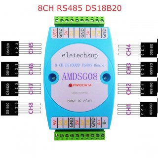 AMDSG08 8 DS18B20 temperature acquisition module / RS485 MODBUS RTU communication replace WP3066ADAM