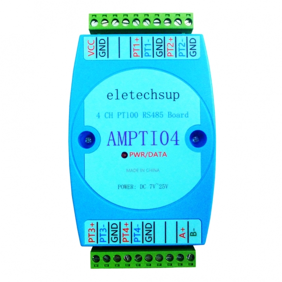 AMPTI04 4CH -40~300 Celsius PT100 RTD Temperature Sensor Collector Module RS485 Analog Read Modbus RTU PLC Expanding Board