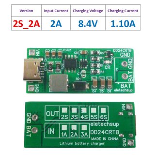 DD24CRTB 2S 2A Type-c Multi-cell 8.4V 12.6 16.8 21V 25.2V Step-up Boost Charger Module for 7.4V 11.1V 14.8V 18.5V 22.2V 18650 Battery Pack