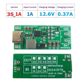 DD24CRTB 3S 1A 2-6S Type-c Multi-cell 8.4V 12.6 16.8 21V 25.2V Step-up Boost Charger Module for 7.4V 11.1V 14.8V 18.5V 22.2V 18650 Battery Pack