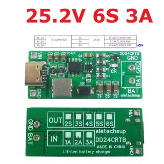 DD24CRTB 6S 3A Type-c Multi-cell 8.4V 12.6 16.8 21V 25.2V Step-up Boost Charger Module for 7.4V 11.1V 14.8V 18.5V 22.2V 18650 Battery Pack