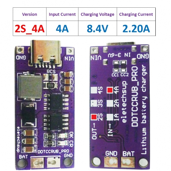 DDTCCRUB 2S 4A Type-C to 4.2V 8.4V 12.6V 16.8V LiPo Li-Ion Battery Pack Portable Charger Diy Outdoor Emergency Power Supply Solar Panel