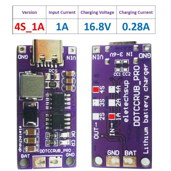 DDTCCRUB 4S 1A Type-C to 4.2V 8.4V 12.6V 16.8V LiPo Li-Ion Battery Pack Portable Charger Diy Outdoor Emergency Power Supply Solar Panel