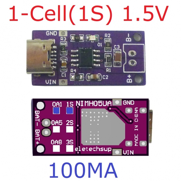 NIMH05UA TYPE-C 1 Cell NIMH Battery Charger Module 1.5V 3V 4.5V for 1.2V 2.4V 3.6V Nickel-Metal Hydride Battery 100MA