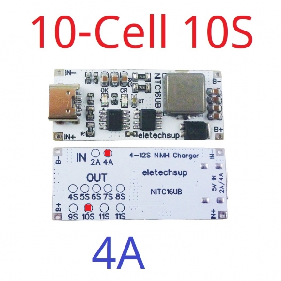 NITC16UB 10S 4A 10 Cell NIMH Charger Module TYPE-C DC 5V Boost BMS CC/CV NiCd for 4.8V 6V 7.2V 8.4V 9.6V 10.8V 12V 13.2V 14.4V Battery