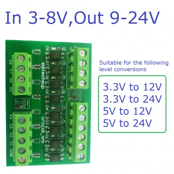 OP31C08 NPN In 5V Out 12V NPN to NPN 8ch PLC Digital Switch IO Isolation Protection Board 3.3V 5V 12V 24V Logic Level Converter NPN PNP Wet Contact