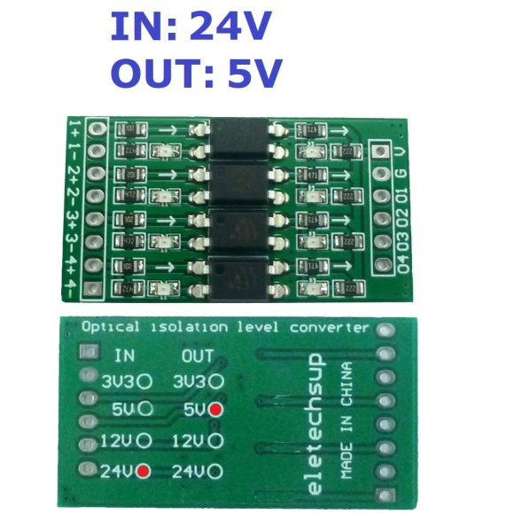 OP71A04 24V 5V NPN Active Low 10Khz DI-DO Digital Switch Optical Isolation Module Logic Level Converter for PLC RS485 IO Communication