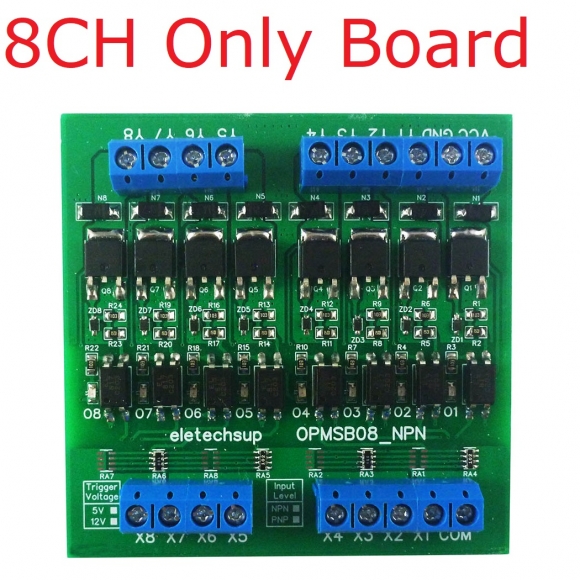 OPMSB08 PNP Input 12-24V NPN Output 8CH DC 3.3-24V 0-2kHz PWM Signal Amplifier NPN/PNP Logic Level Converter LED Driver 5A IO Current Amplifier