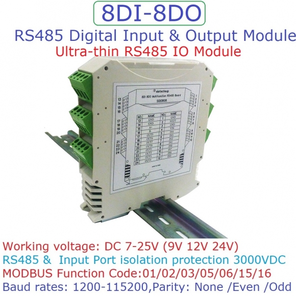 SGIOB08 8Ch DC 7-30V Safety Barrier Shell RS485 Digital Optocoupler Input Darlington tube Output Module MODBUS RTU PLC Expansion Board