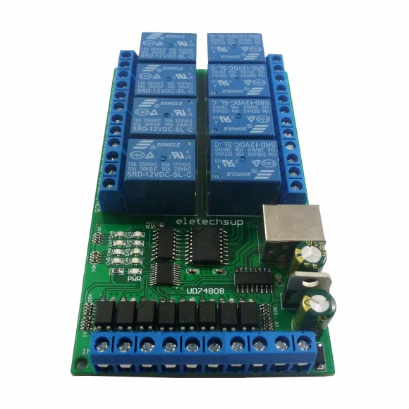 UD74B08 DC 24V 8ch IO Digital Collector USB COM Serial Port UART Relay Module